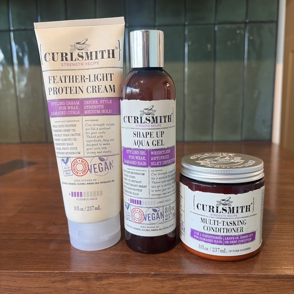 Curlsmith Strengthening Bundle Multi-tasking‎ Protein Cream Shape Up Aqua Gel